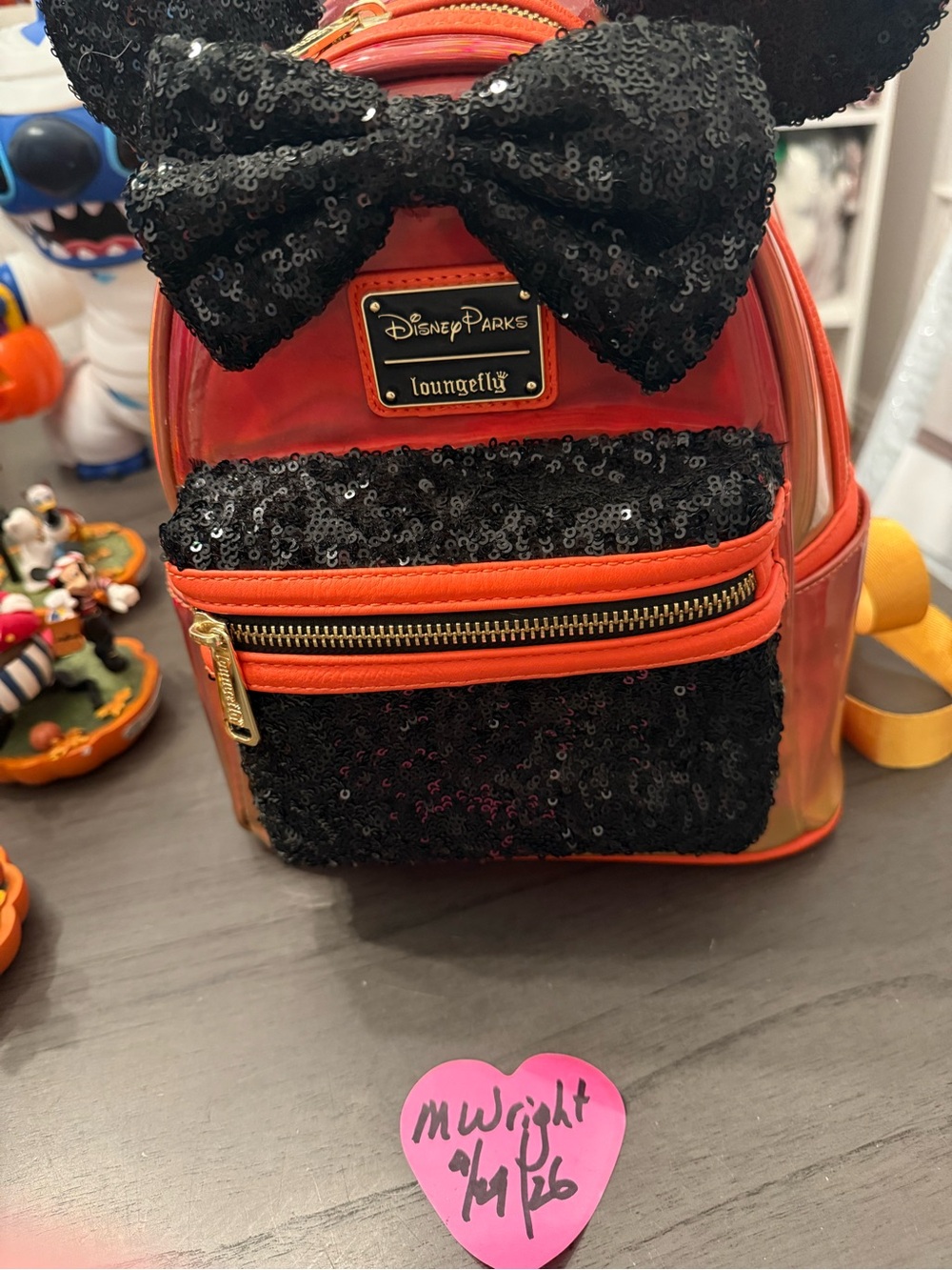 Loungefly Kids Mini Backpack in Orange with Black Sequin Bow